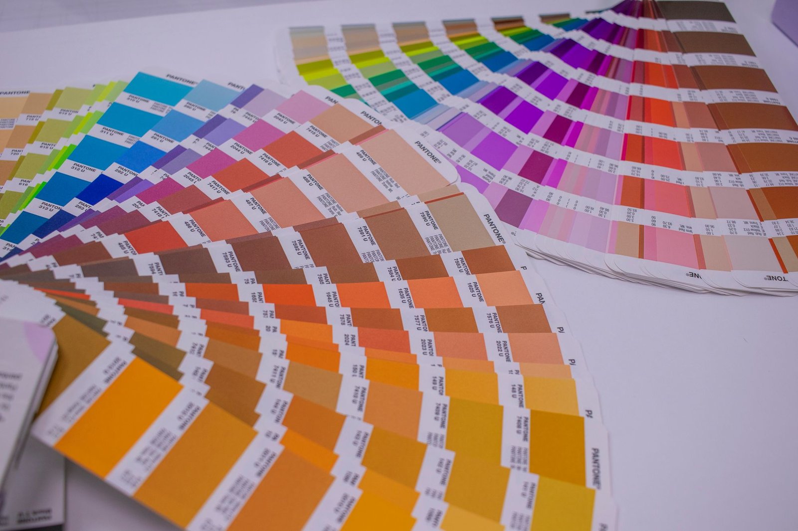 Fanned colour swatch guides used to specify brand colours