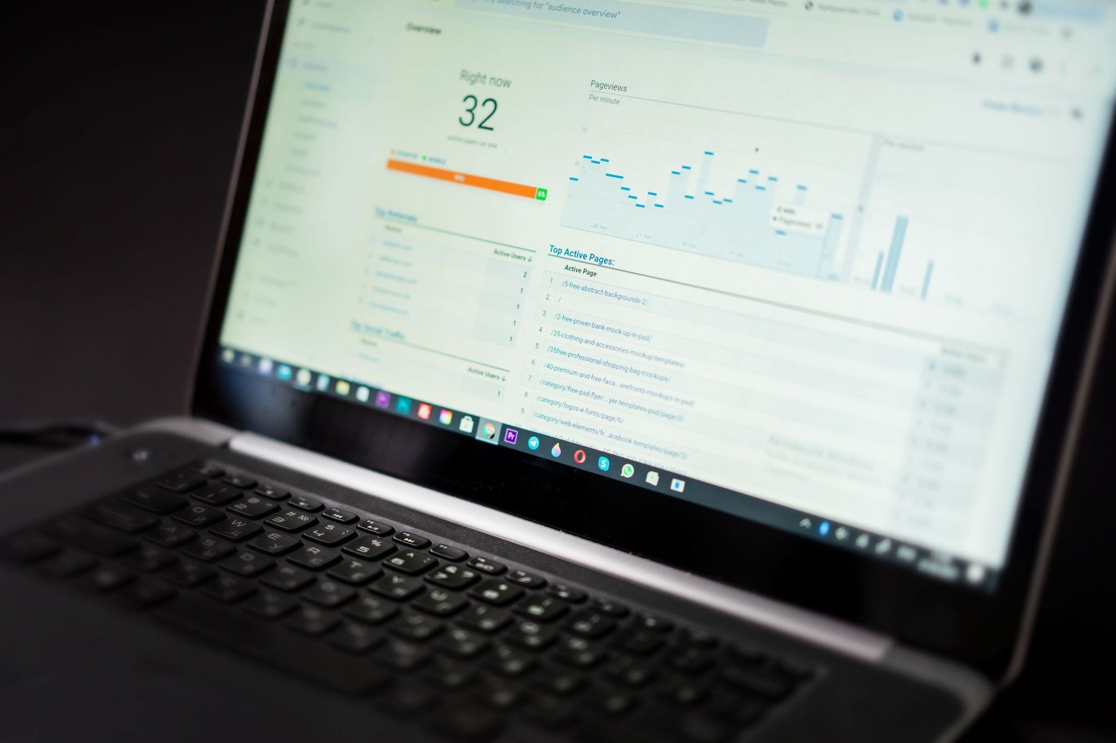 Laptop screen showing website analytics and search performance data