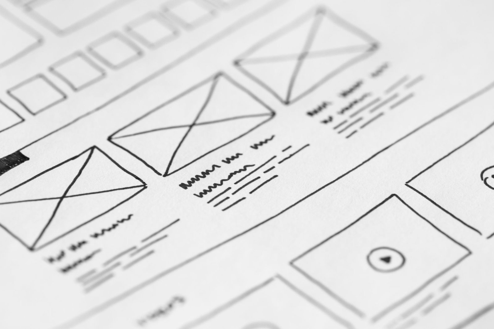 Web & UX/UI Design Hand-drawn website wireframes and user flow sketches