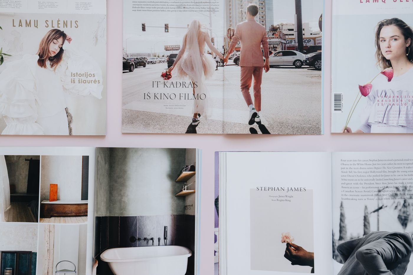 Portfolio A printed catalogue open on a colourful product spread