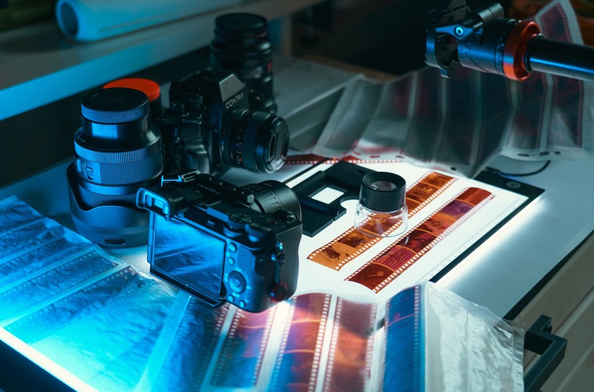A product photography lightbox set up in the studio