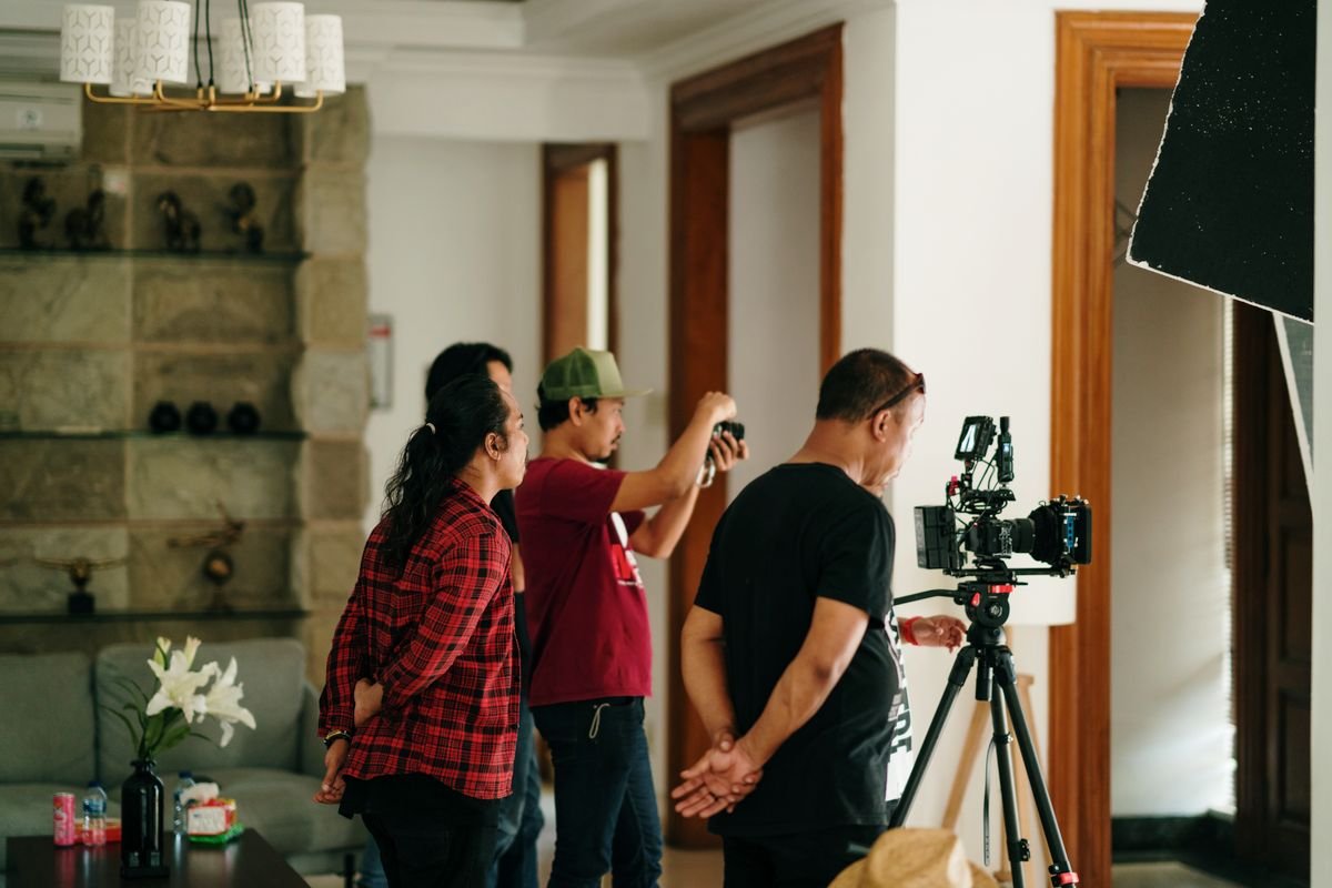 A film crew shooting on location